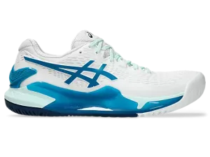 Asics Gel Resolution 9 Women's Tennis Shoes White/Teal Blue