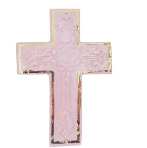 Avignon ceramic wall cross in Pink and Gold