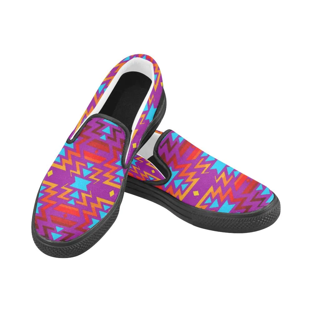 Big Pattern Fire Colors and Sky Moon Shadow Men's Unusual Slip-on Canvas Shoes