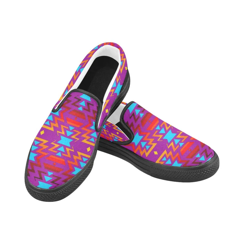 Big Pattern Fire Colors and Sky Moon Shadow Women's Unusual Slip-on Canvas Shoes