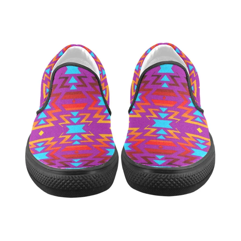 Big Pattern Fire Colors and Sky Moon Shadow Women's Unusual Slip-on Canvas Shoes