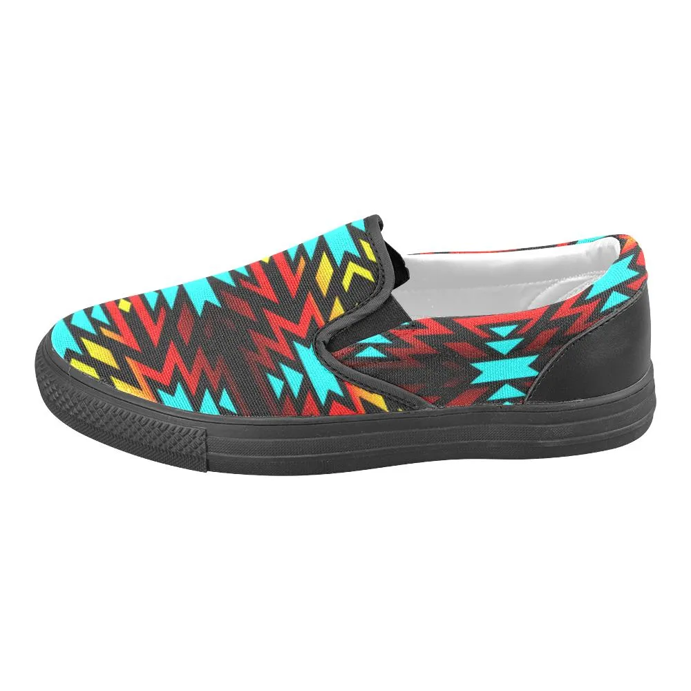 Black Fire and Sky Men's Unusual Slip-on Canvas Shoes