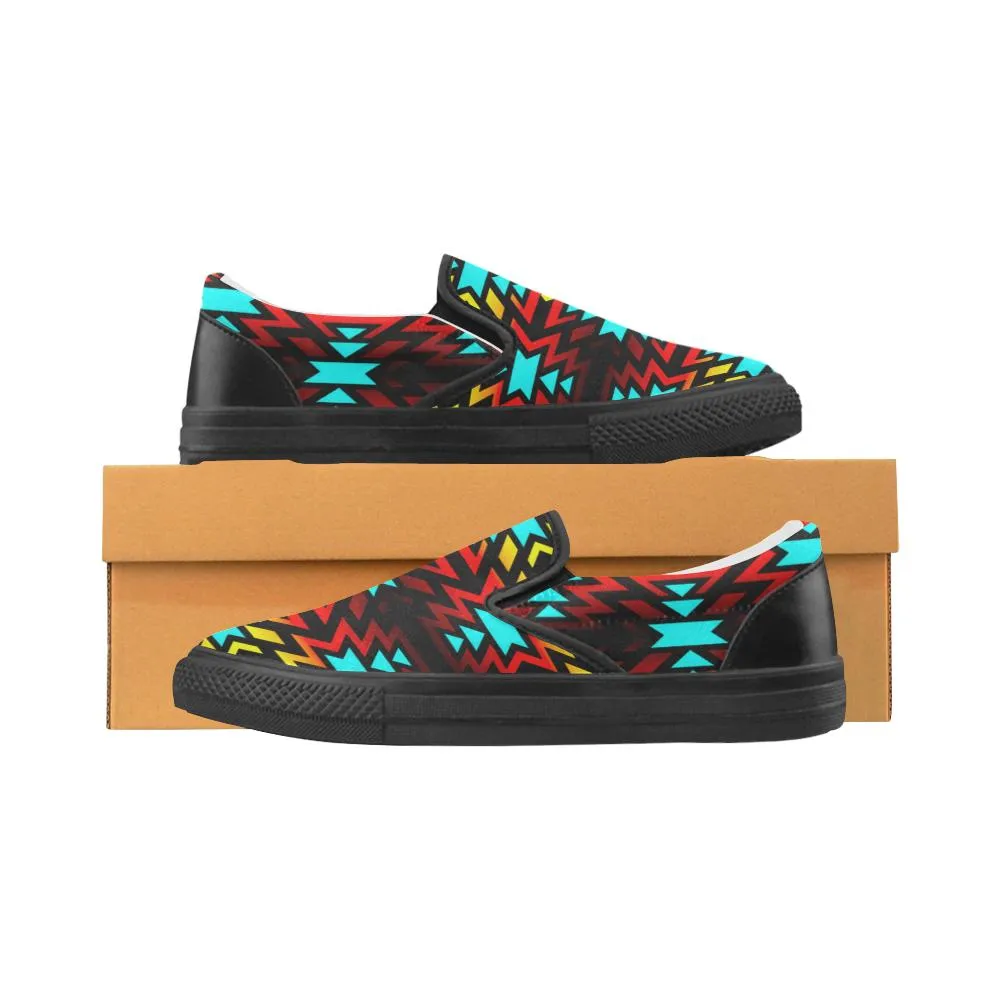 Black Fire and Sky Men's Unusual Slip-on Canvas Shoes