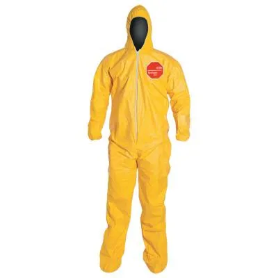 DuPont™ Tychem 2000 Coveralls with Attached Hood and Socks, Large, Yellow, QC122S-L