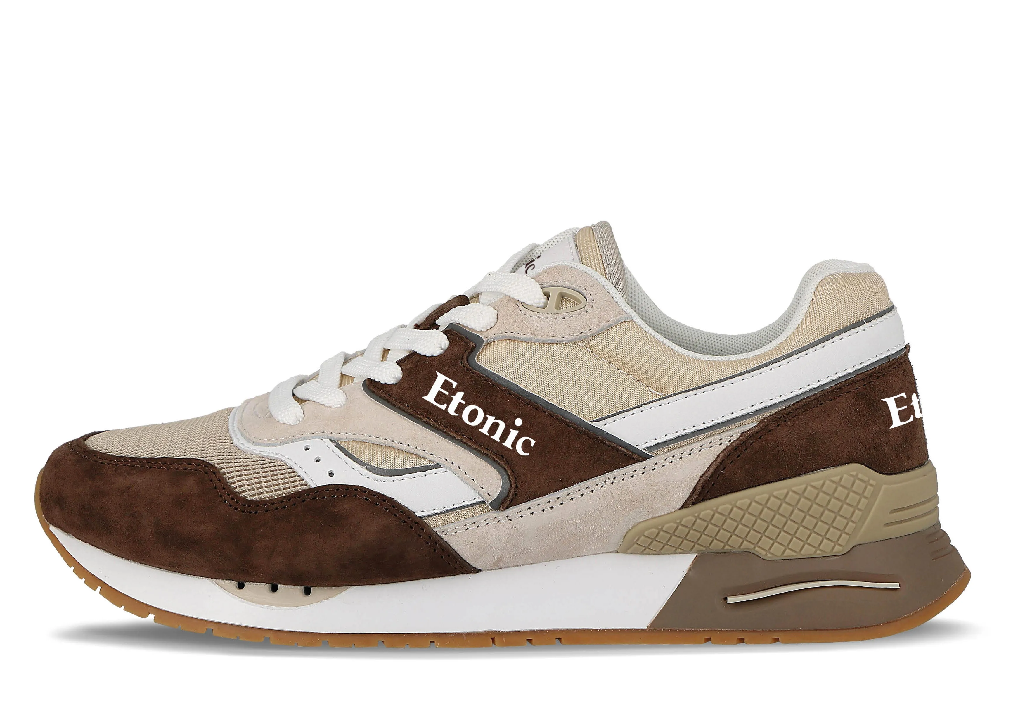 Etonic Stable Base sneakers in light beige mesh fabric and brown suede with multi-layer brown leather inserts