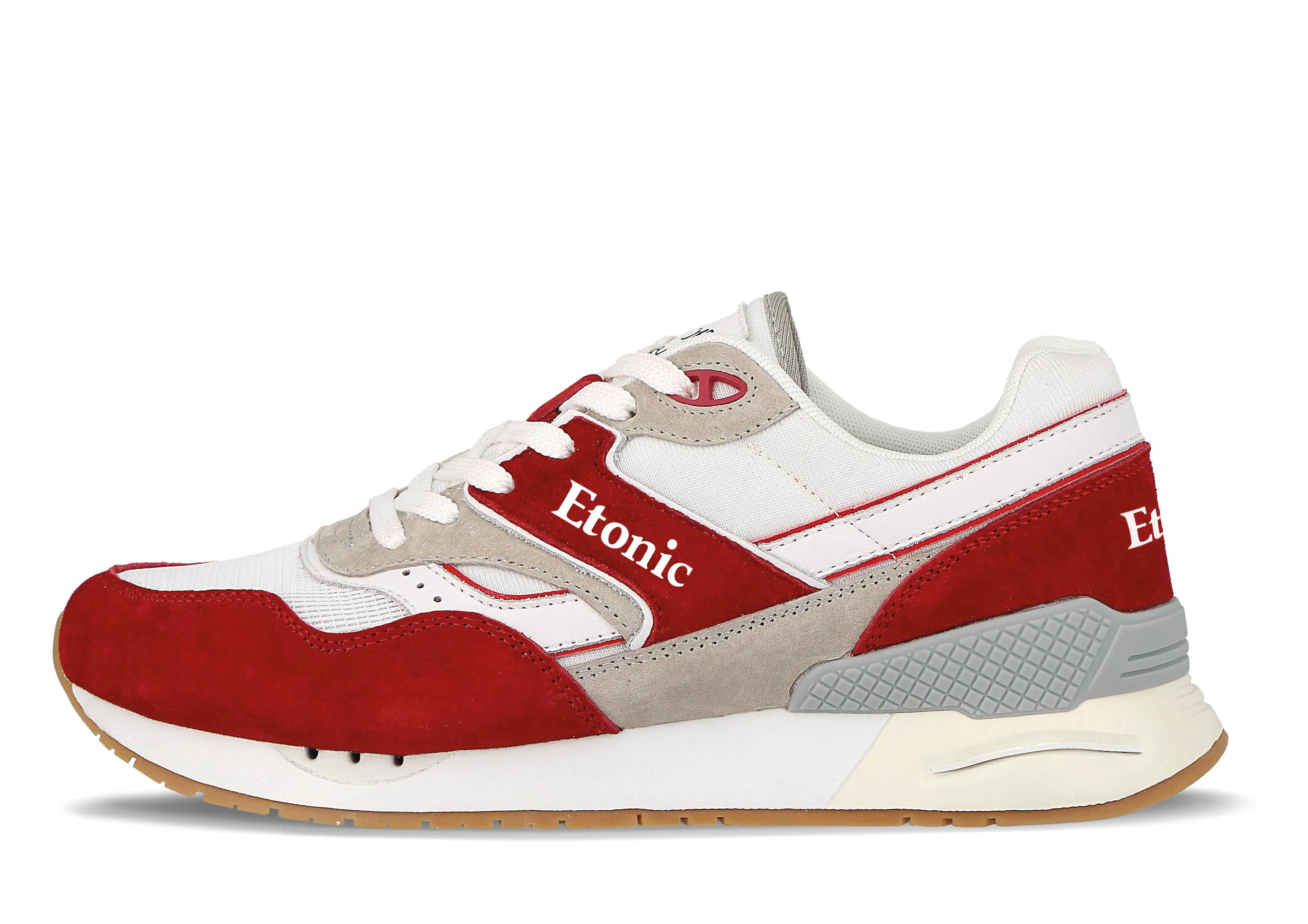 Etonic Stable Base sneakers in white mesh fabric and leather with multi-layer red suede and white leather inserts