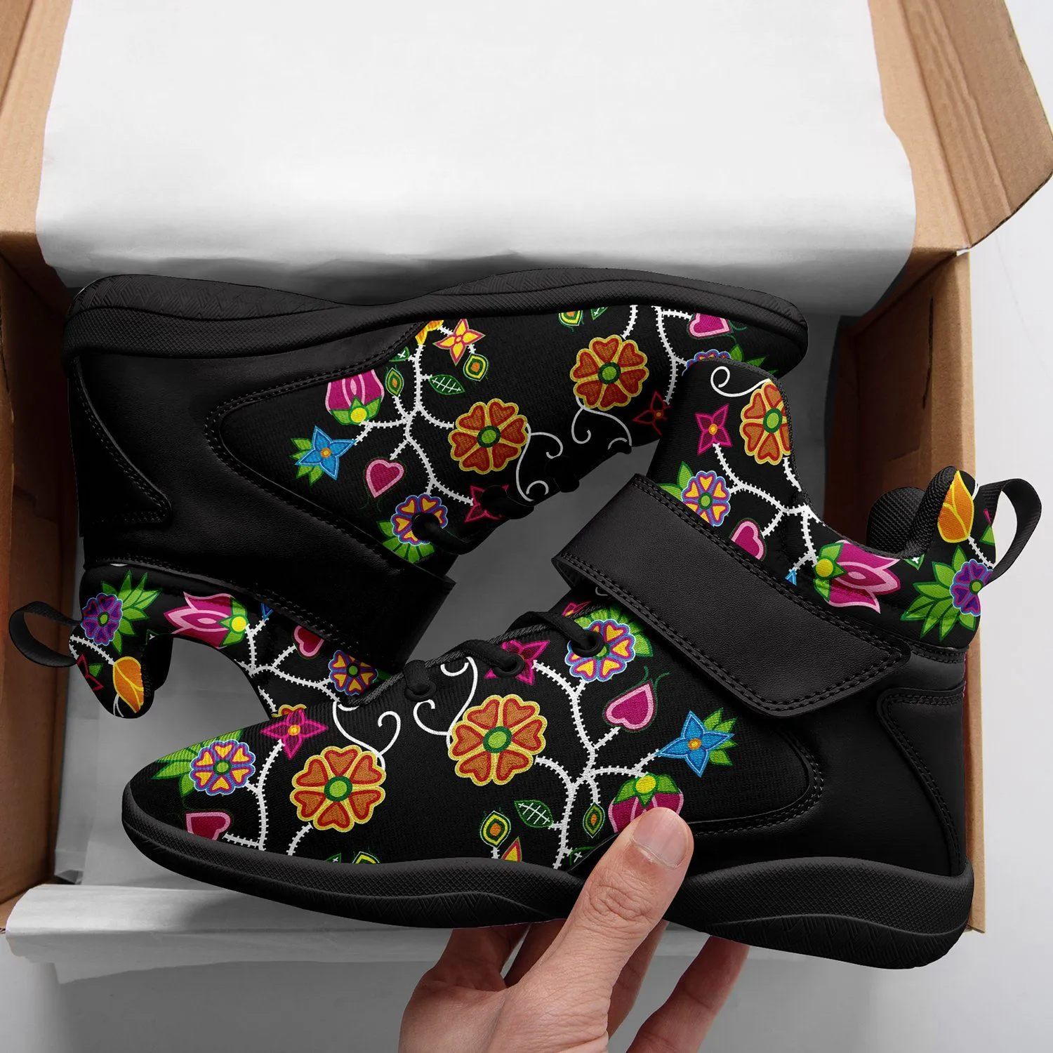 Floral Beadwork Ipottaa Basketball / Sport High Top Shoes - Black Sole