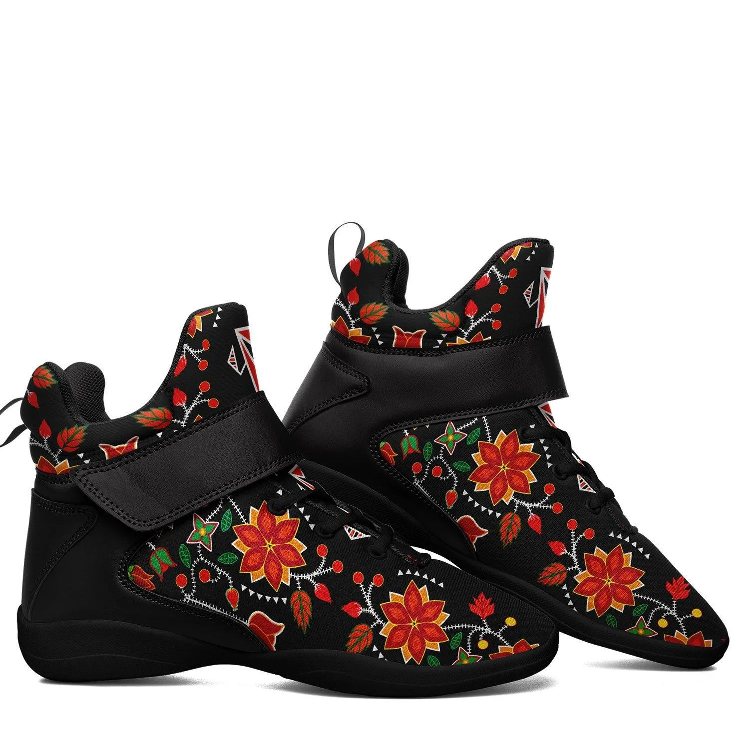 Floral Beadwork Six Bands Ipottaa Basketball / Sport High Top Shoes - Black Sole