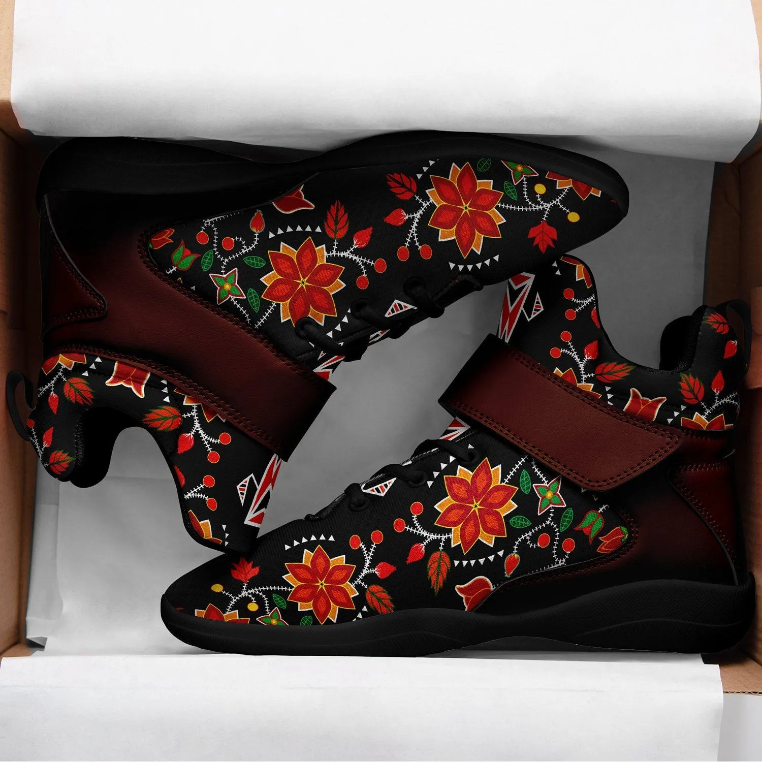 Floral Beadwork Six Bands Ipottaa Basketball / Sport High Top Shoes - Black Sole