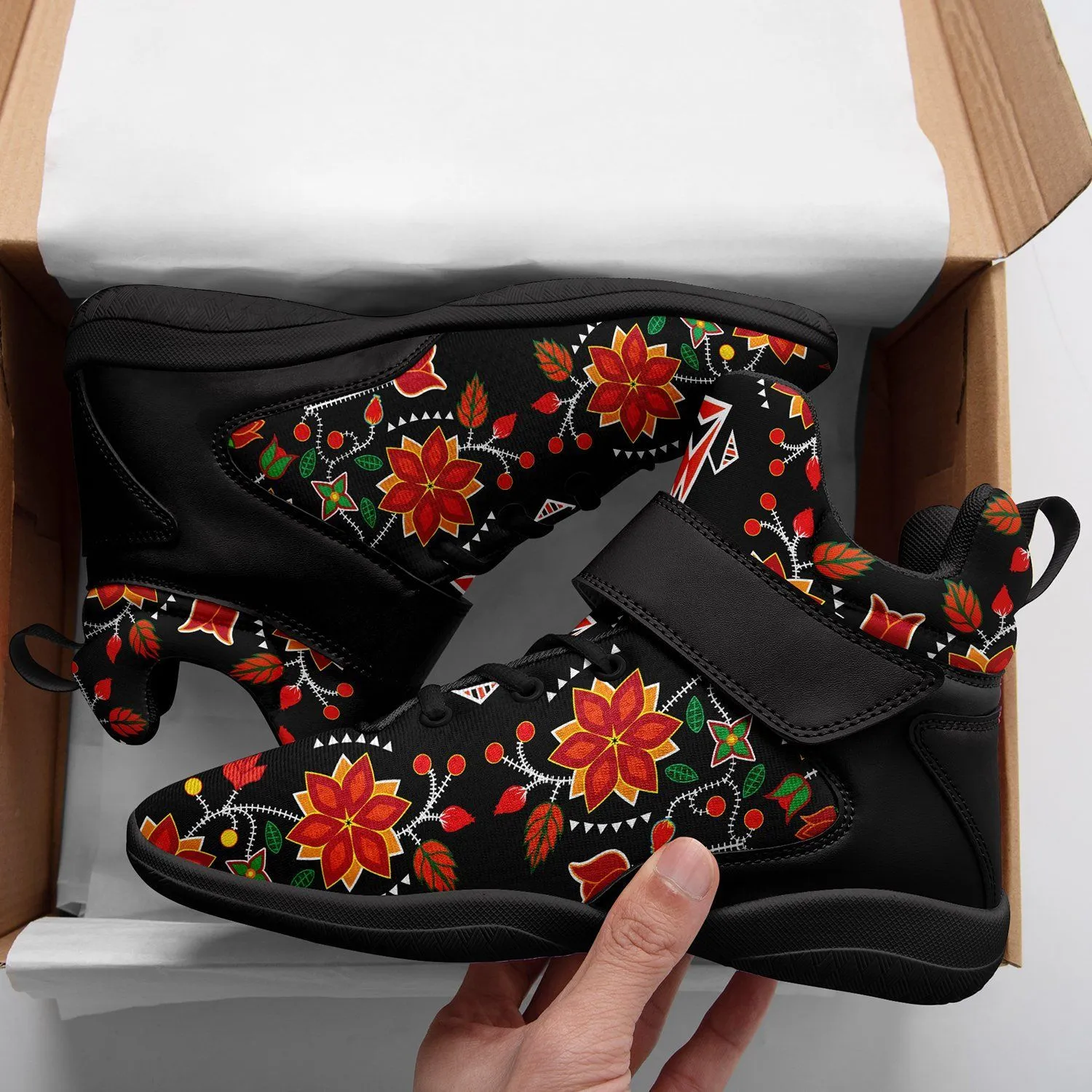 Floral Beadwork Six Bands Ipottaa Basketball / Sport High Top Shoes - Black Sole