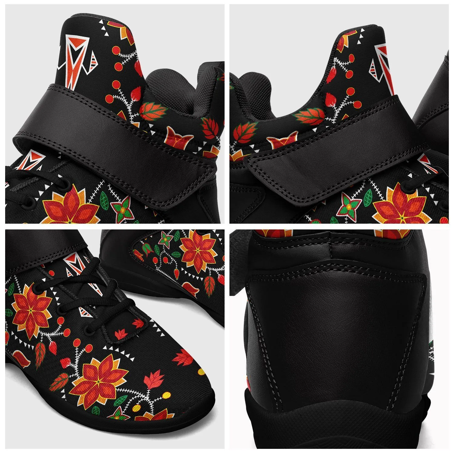 Floral Beadwork Six Bands Ipottaa Basketball / Sport High Top Shoes - Black Sole