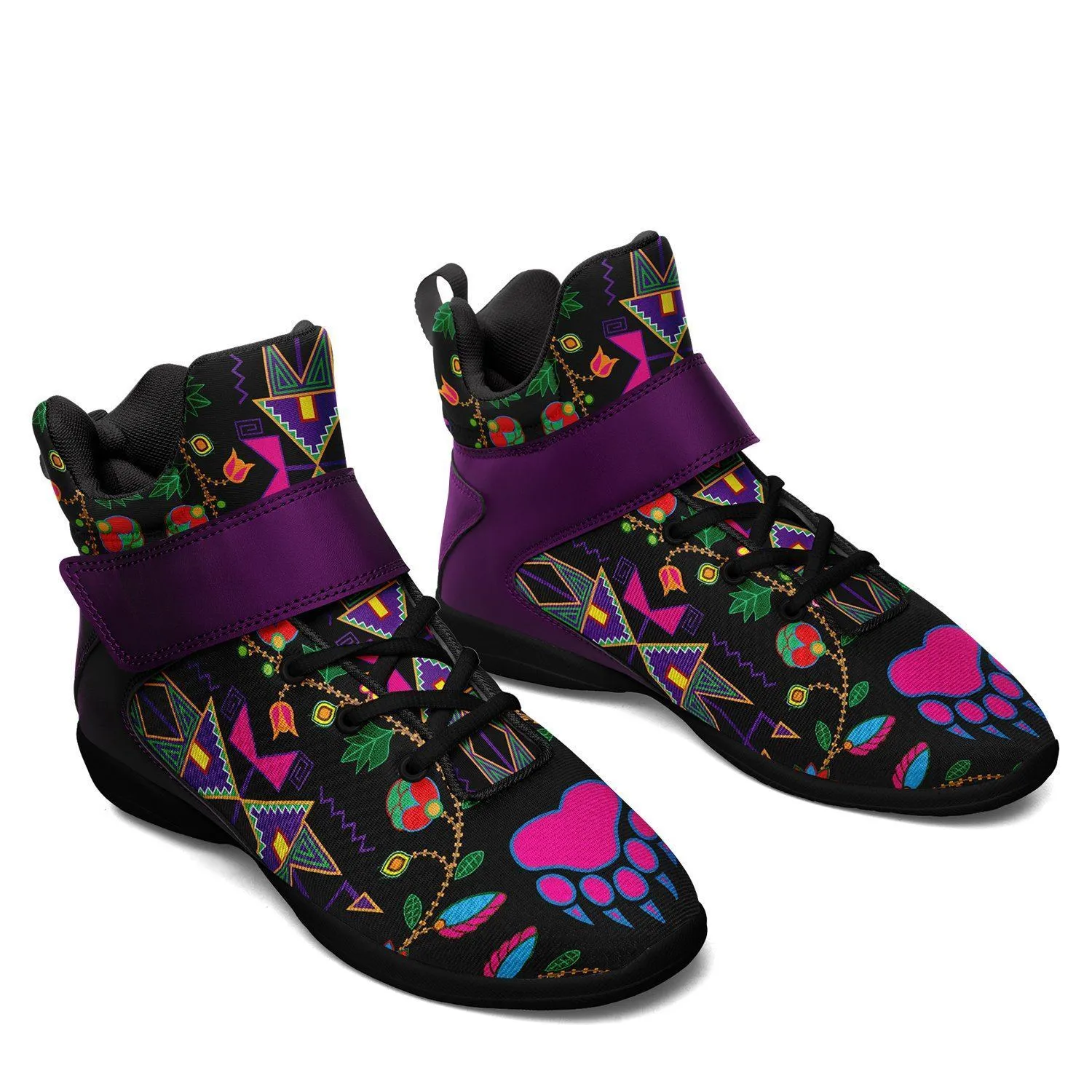 Geometric Floral Fall Black Ipottaa Basketball / Sport High Top Shoes - Black Sole