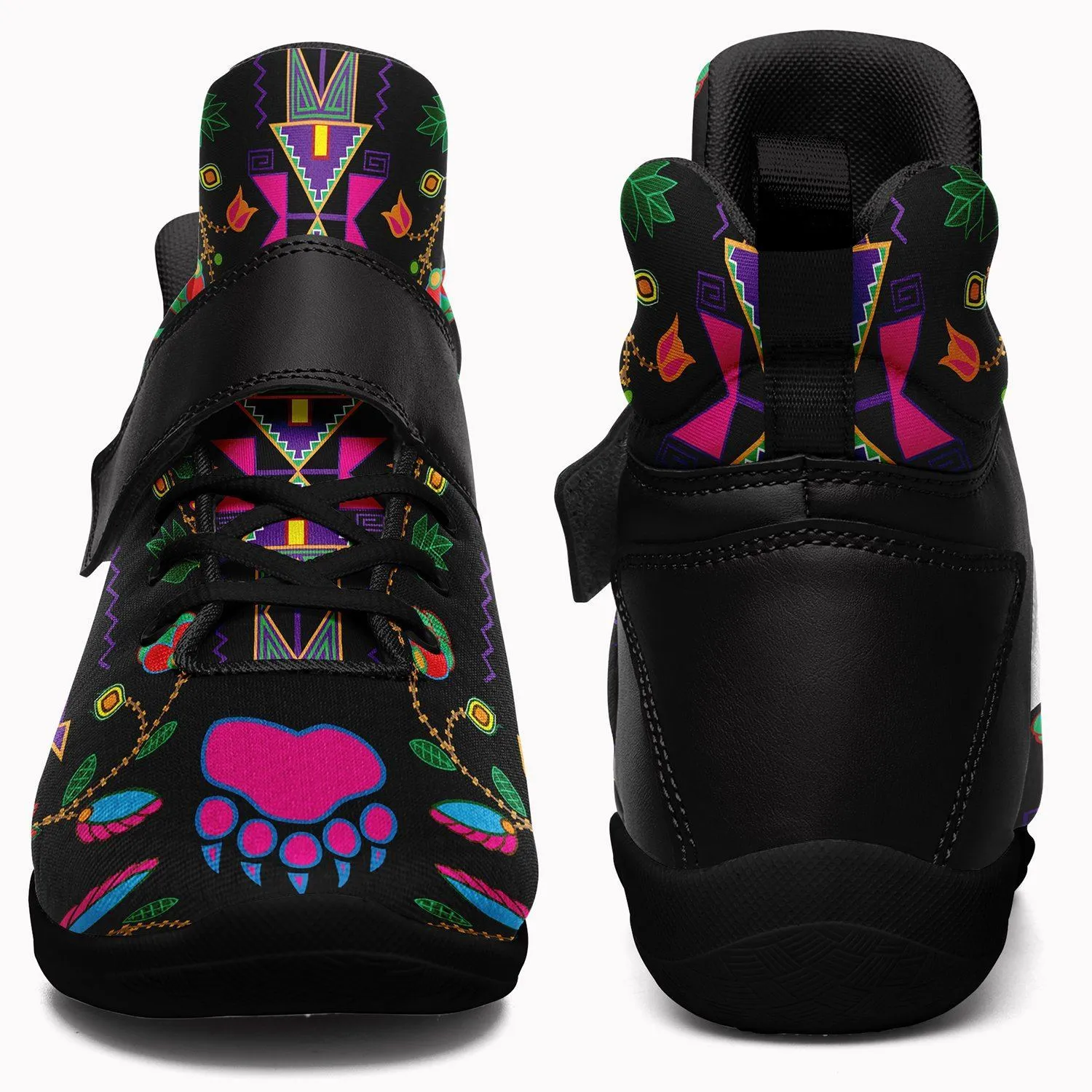 Geometric Floral Fall Black Ipottaa Basketball / Sport High Top Shoes - Black Sole