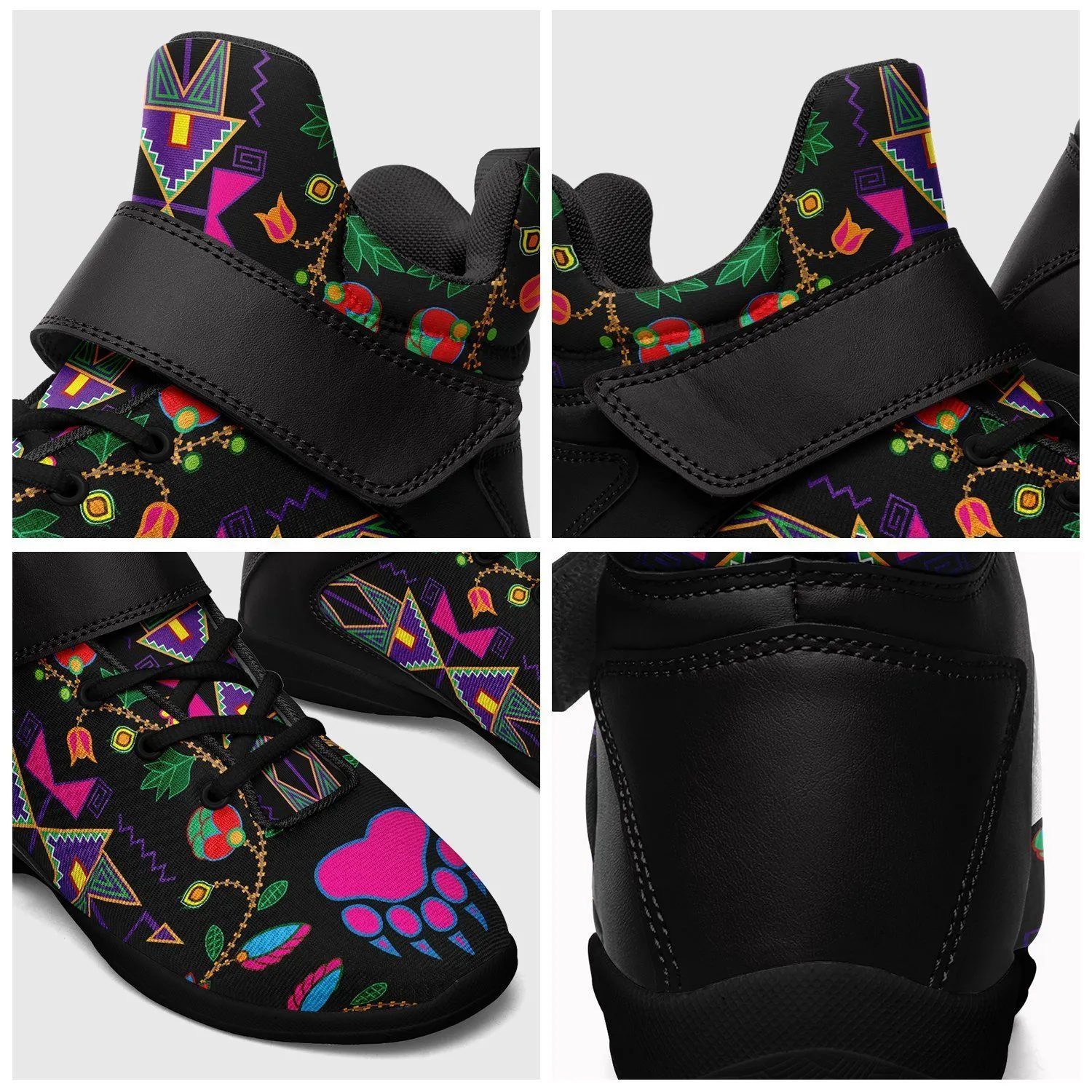 Geometric Floral Fall Black Ipottaa Basketball / Sport High Top Shoes - Black Sole