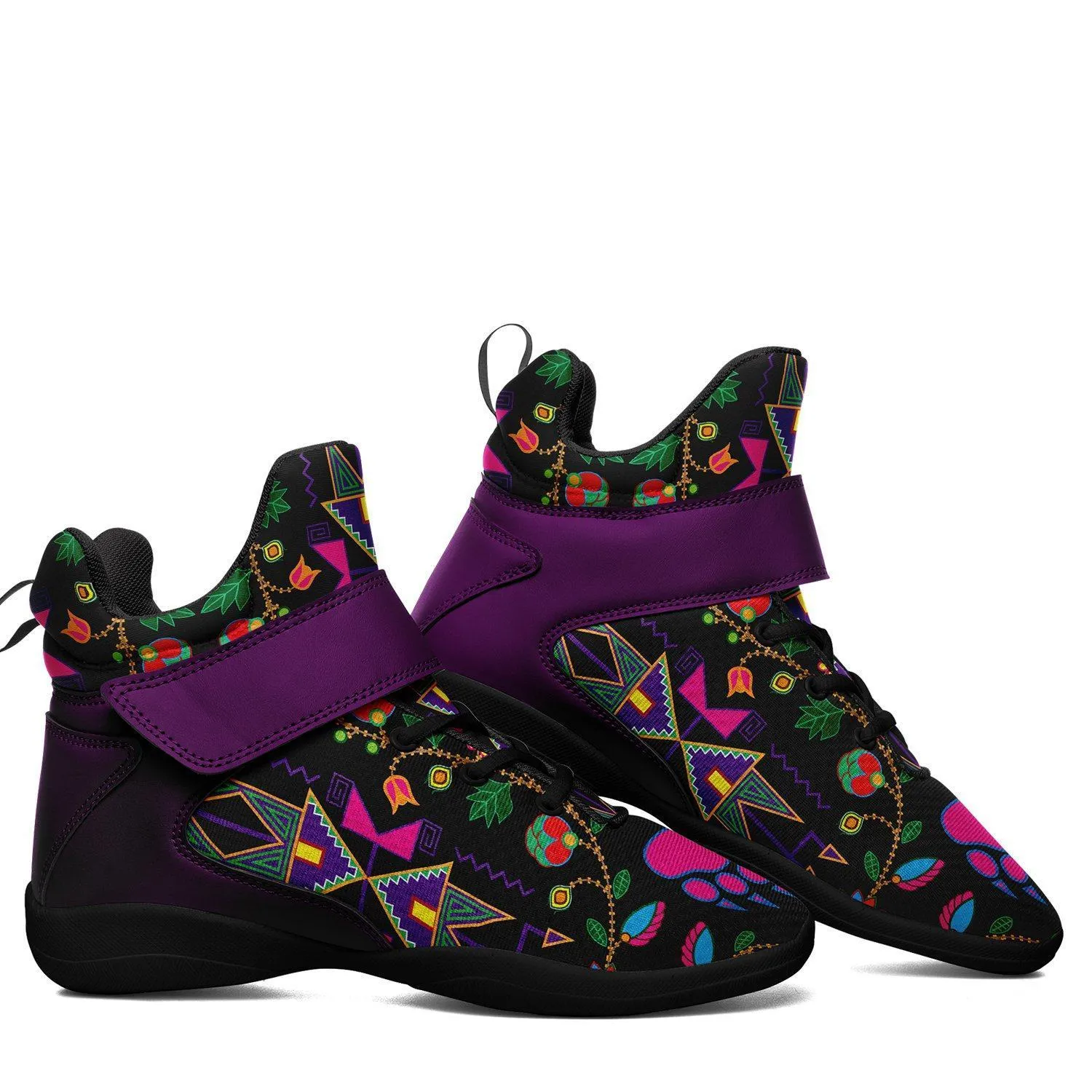 Geometric Floral Fall Black Ipottaa Basketball / Sport High Top Shoes - Black Sole