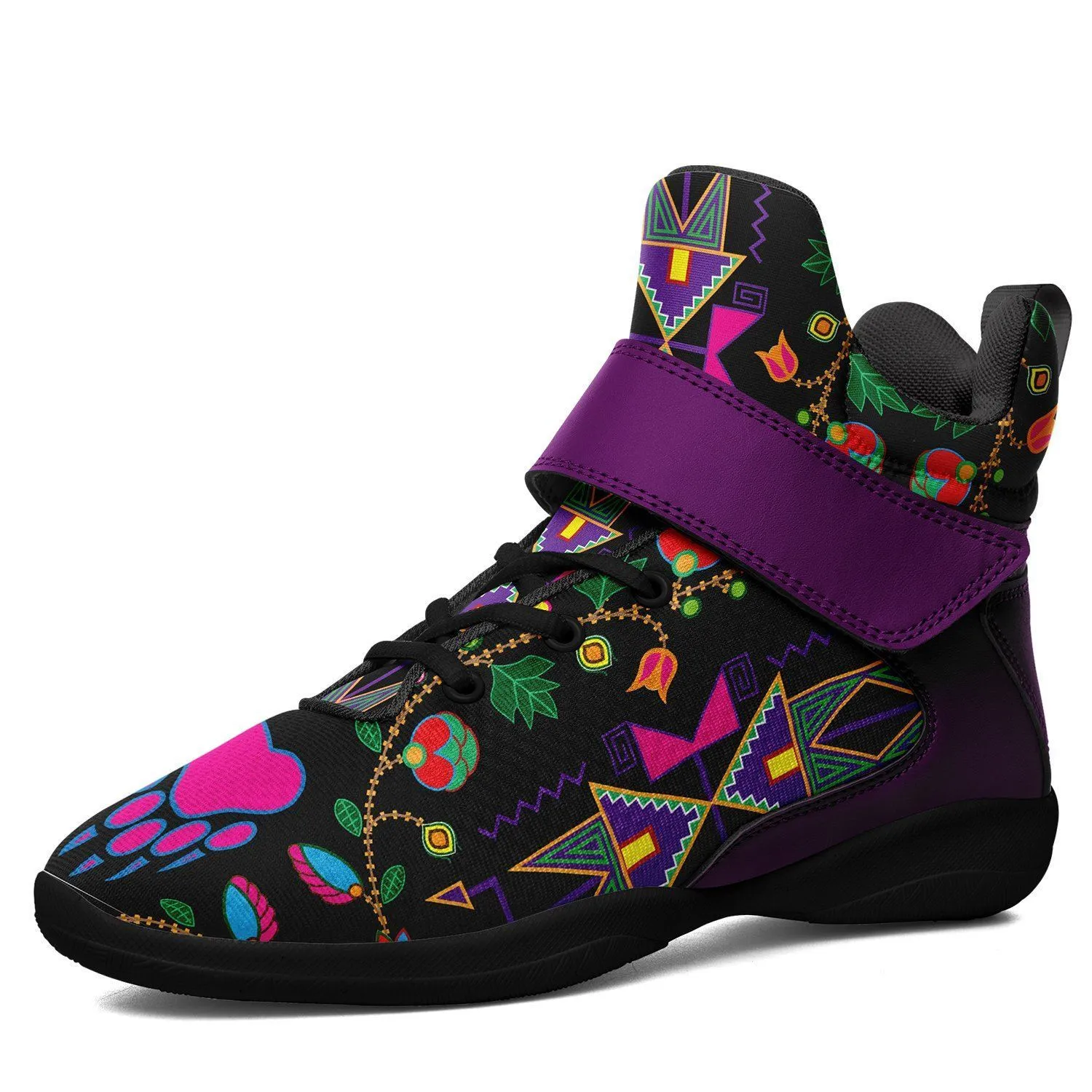 Geometric Floral Fall Black Ipottaa Basketball / Sport High Top Shoes - Black Sole