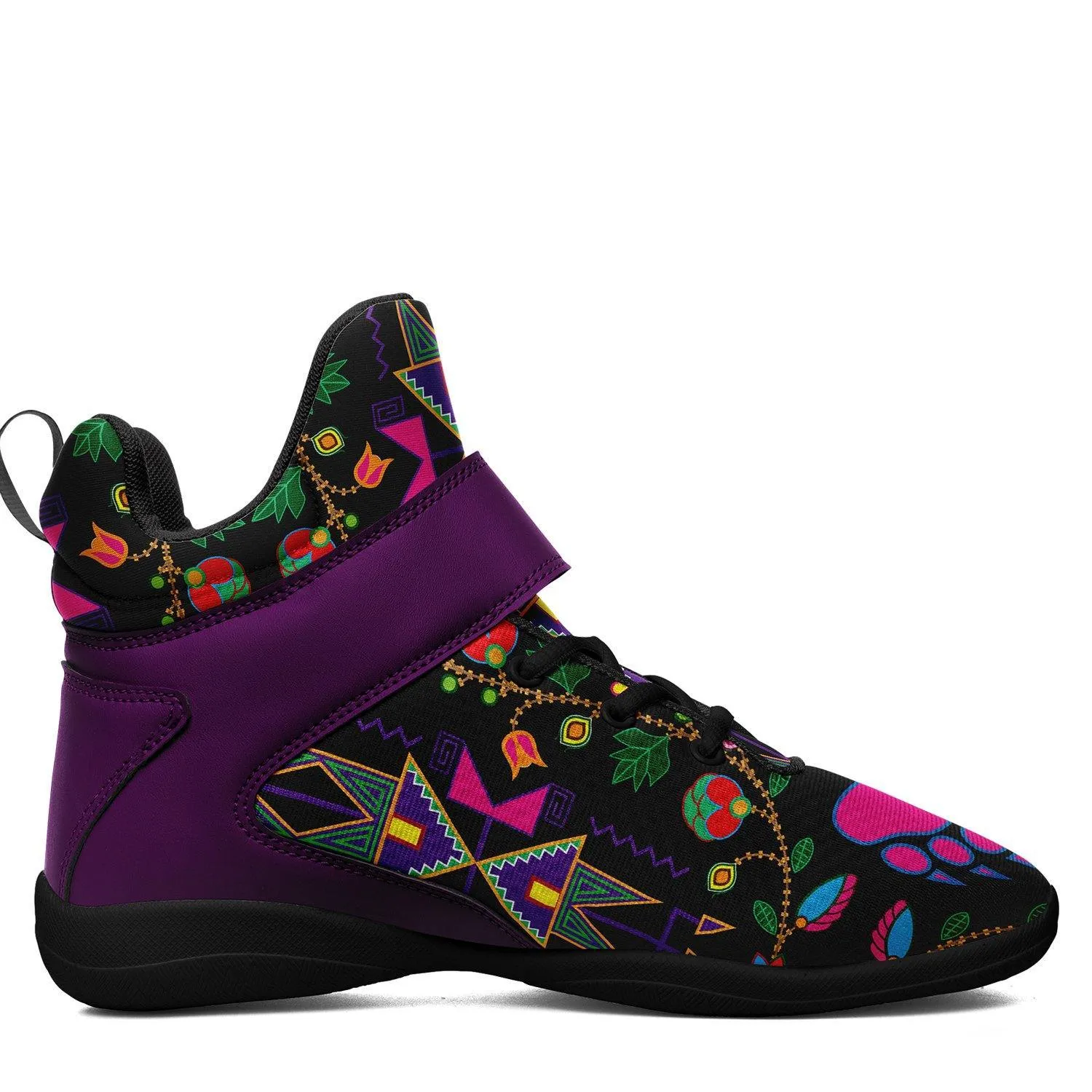 Geometric Floral Fall Black Ipottaa Basketball / Sport High Top Shoes - Black Sole