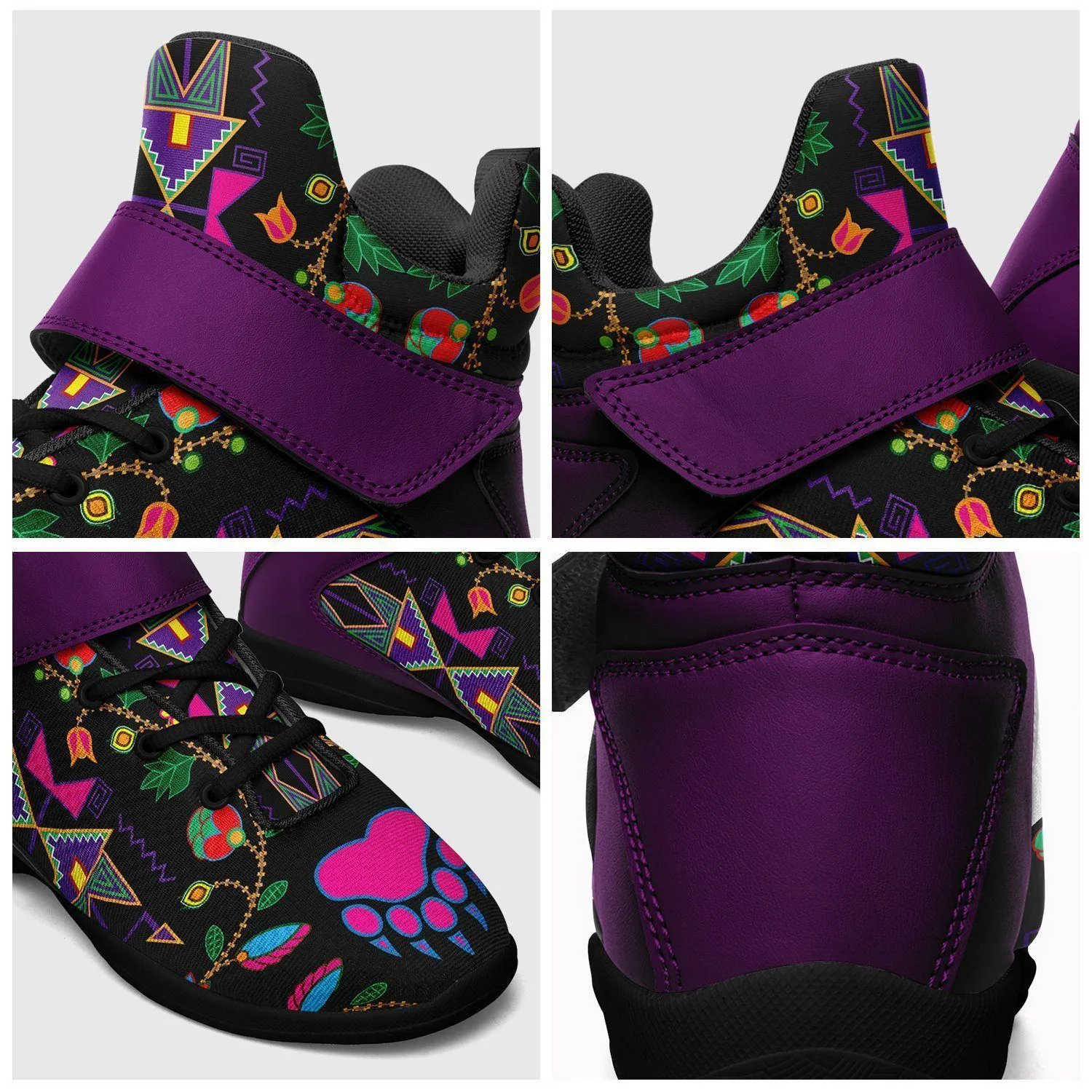 Geometric Floral Fall Black Ipottaa Basketball / Sport High Top Shoes - Black Sole