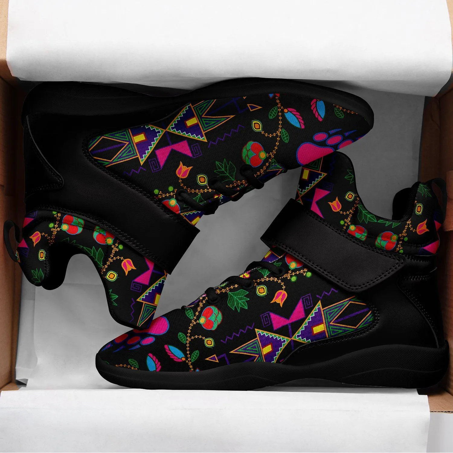 Geometric Floral Fall Black Ipottaa Basketball / Sport High Top Shoes - Black Sole