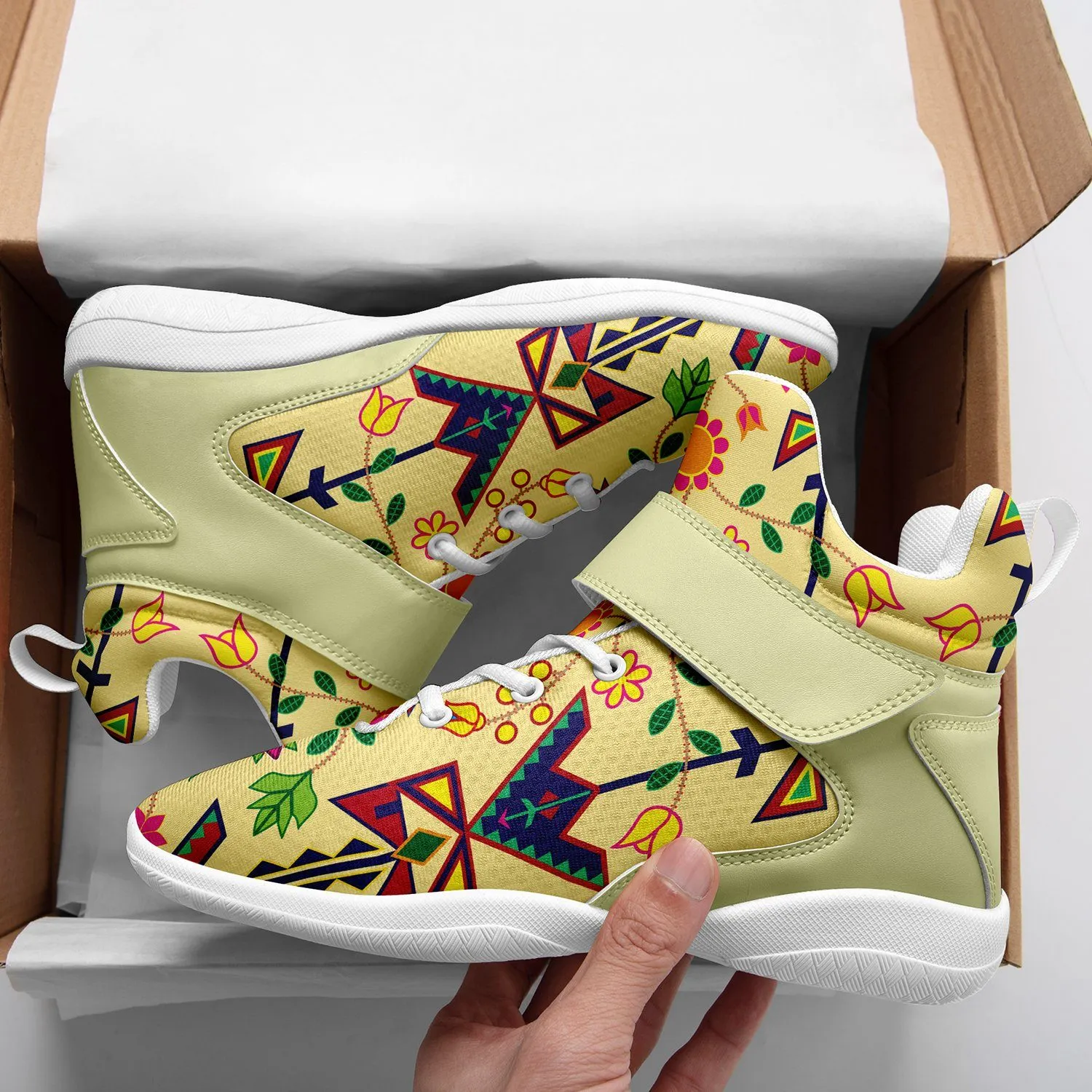 Geometric Floral Spring Vanilla Ipottaa Basketball / Sport High Top Shoes