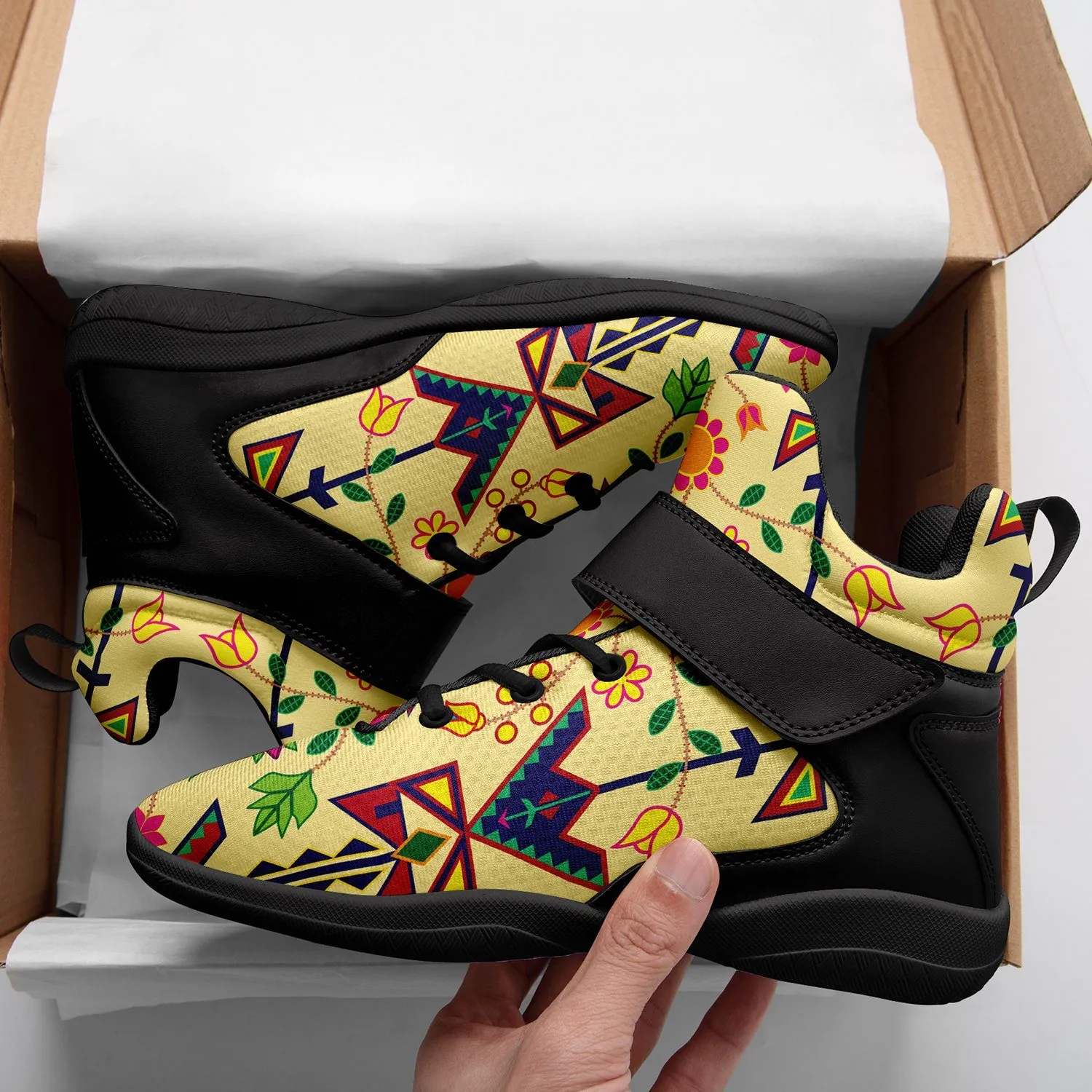 Geometric Floral Spring Vanilla Ipottaa Basketball / Sport High Top Shoes