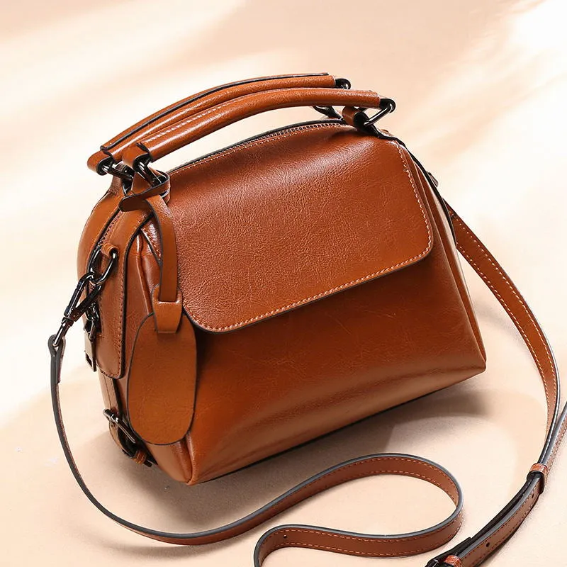 Korean Style Leather Handbag - Small Square Bag with Car Stitching Detail