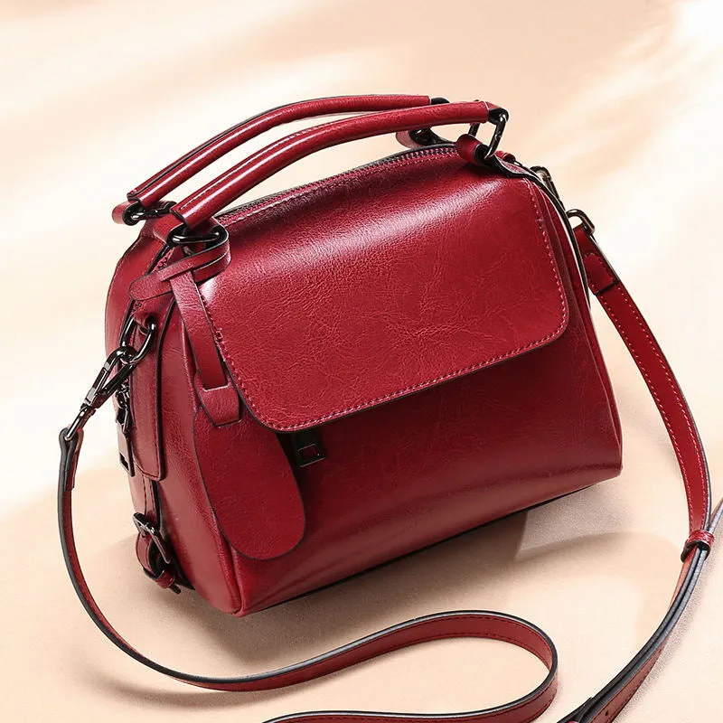 Korean Style Leather Handbag - Small Square Bag with Car Stitching Detail