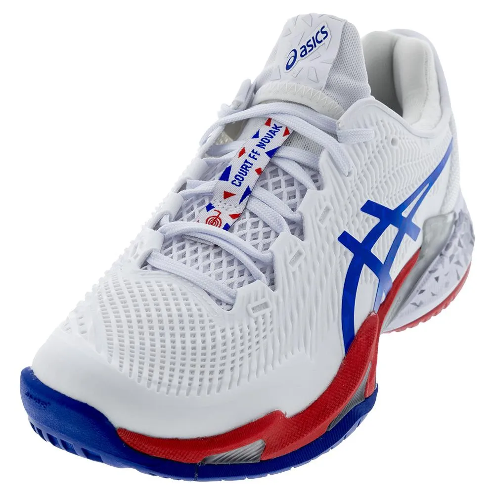 Mens Court FF 3 Novak Tennis Shoes White and Asics Blue