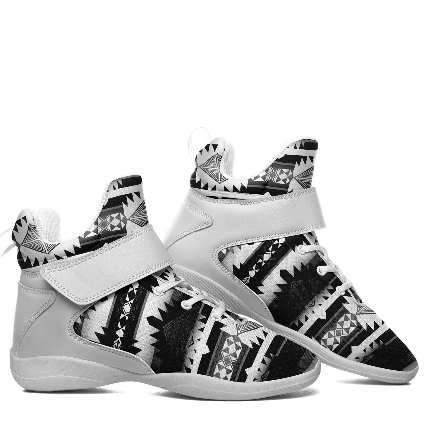 Okotoks Black and White Ipottaa Basketball / Sport High Top Shoes - White Sole