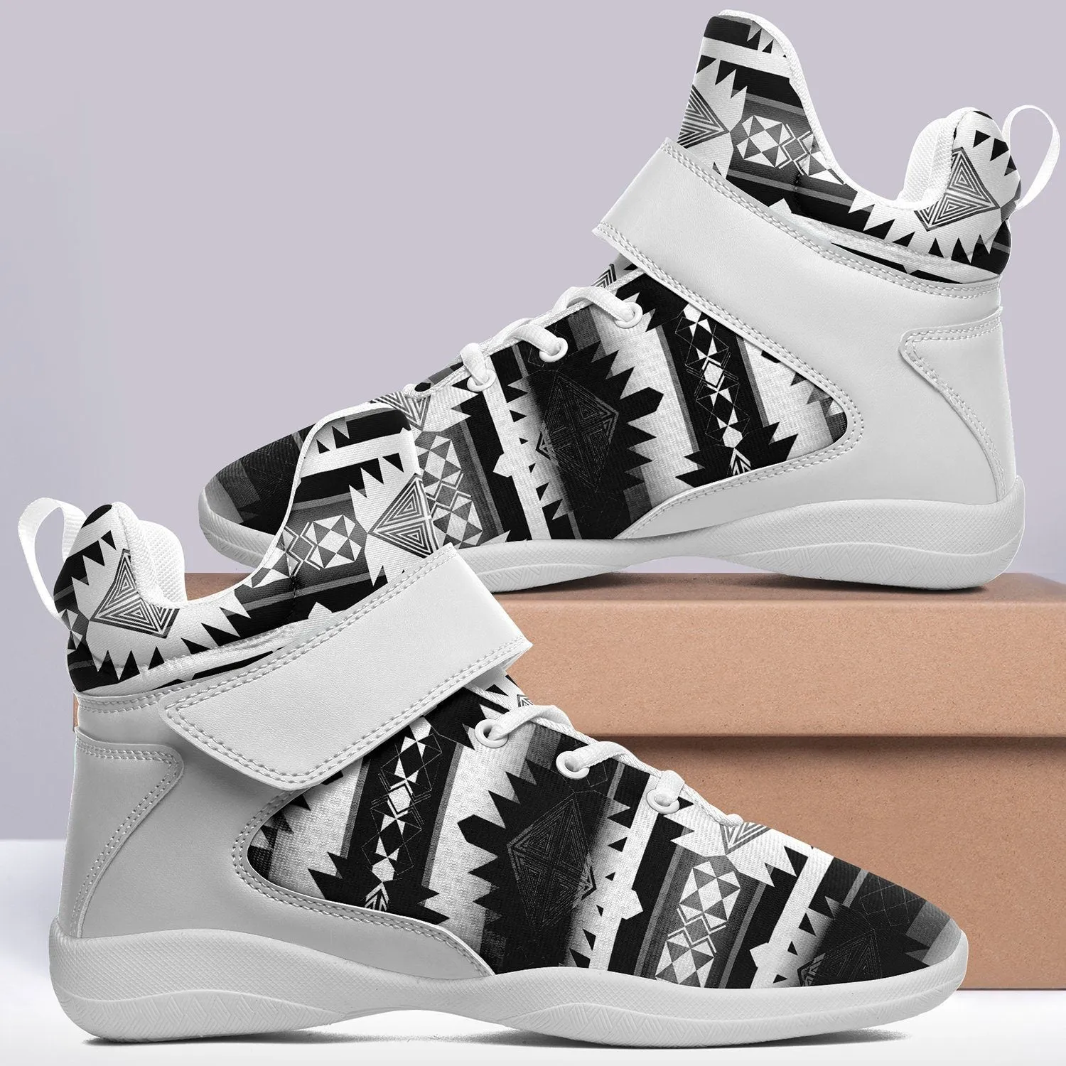 Okotoks Black and White Ipottaa Basketball / Sport High Top Shoes - White Sole