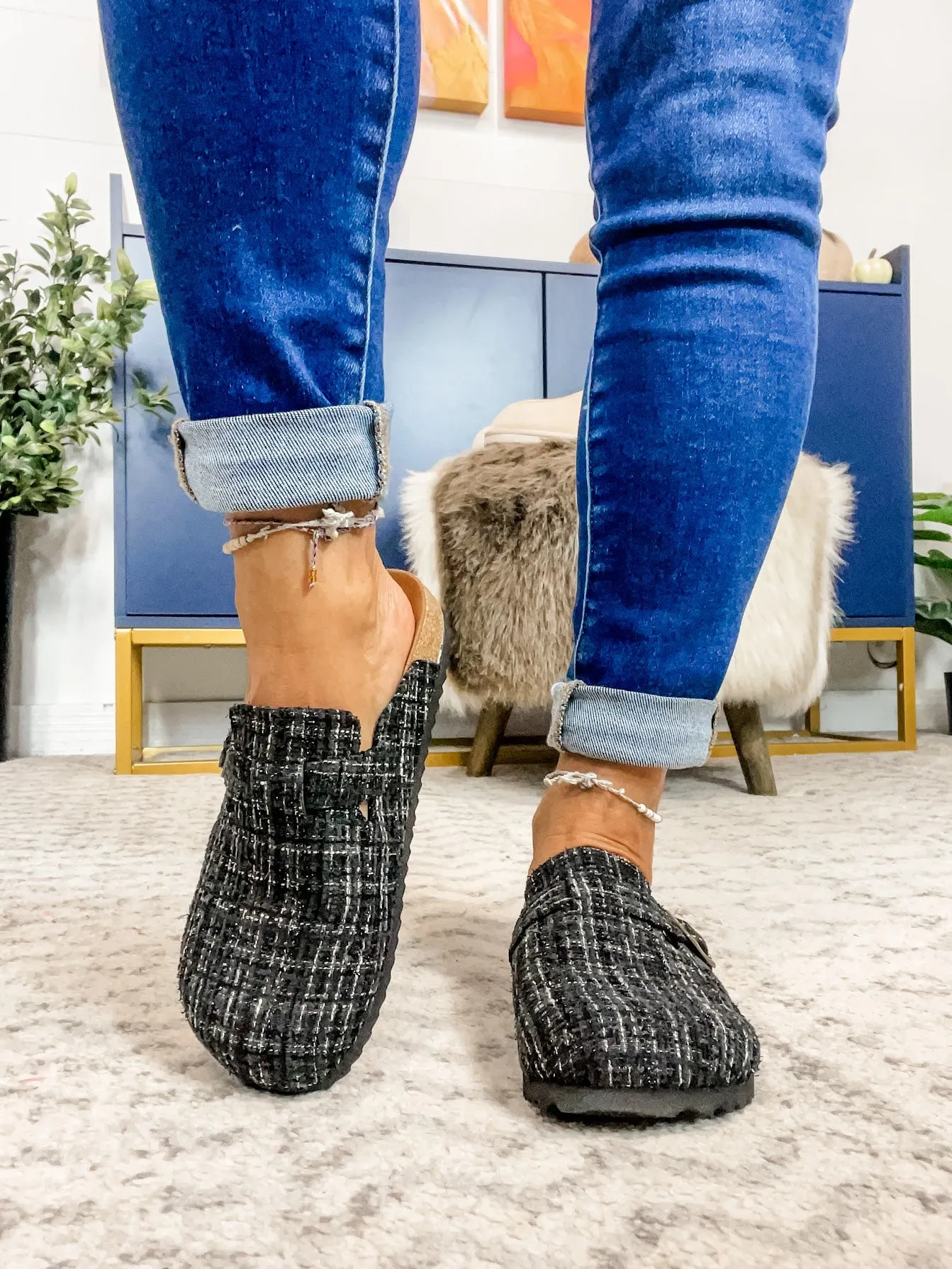 One For The Books Flat Mules in Black/White Tweed (7-11)