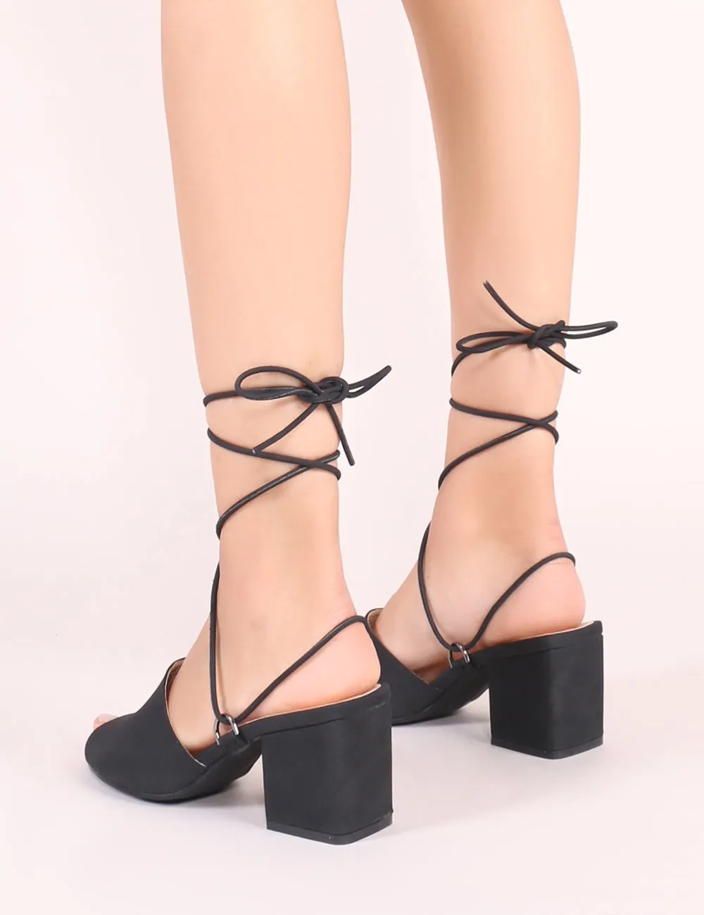 Paddington Lace Up Block Heeled Mules in Black