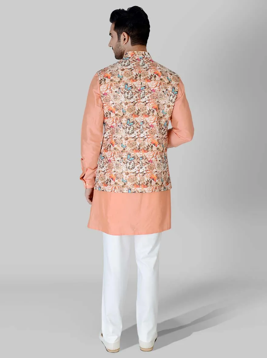 Peach Kurta Set with Multi Coloured Koti | Azania