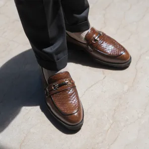 Tan slip ons with textured detail