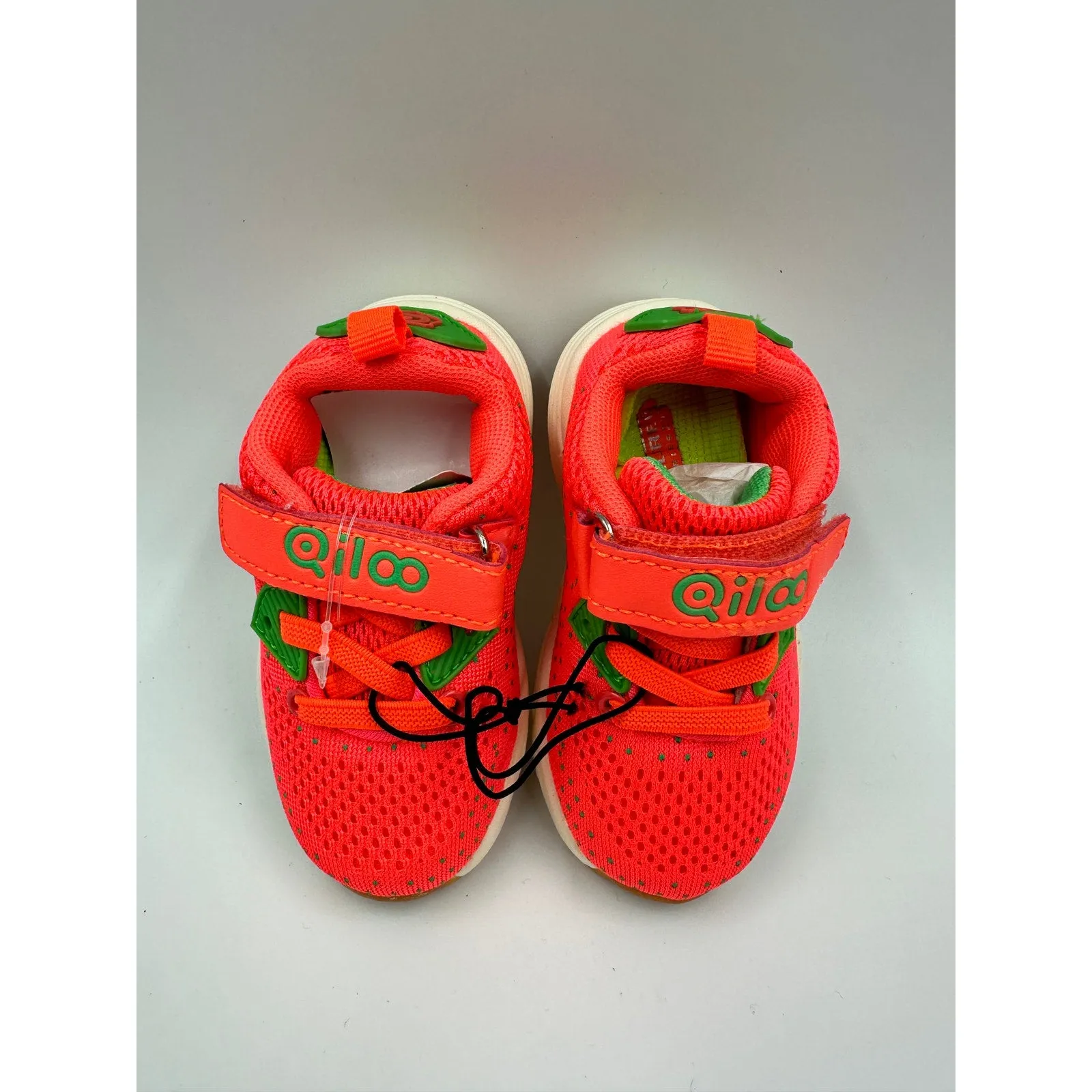 Toddler Size 6, Orange Sneaker with Green Accents that are Slip-on with Straps