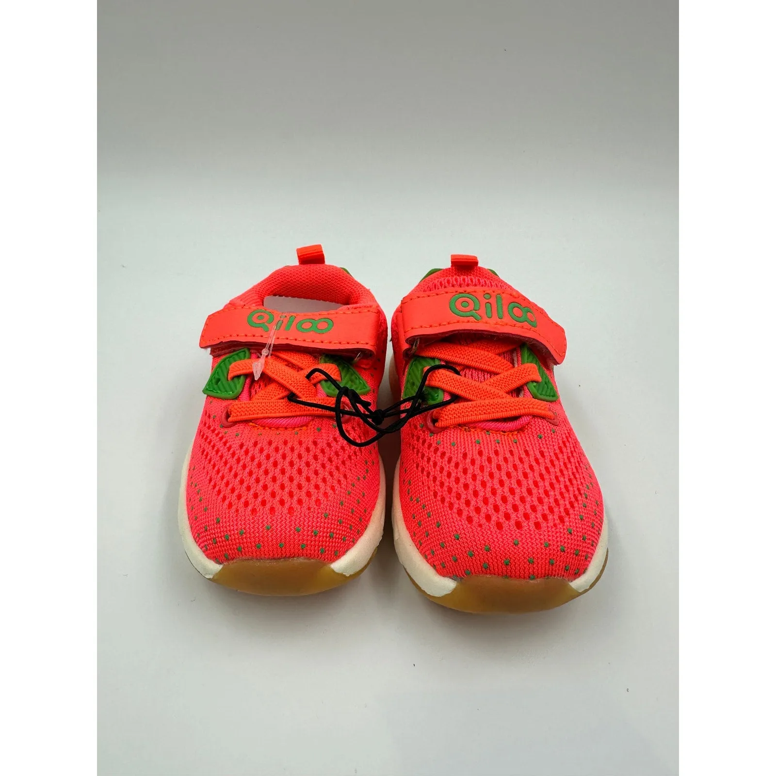 Toddler Size 6, Orange Sneaker with Green Accents that are Slip-on with Straps