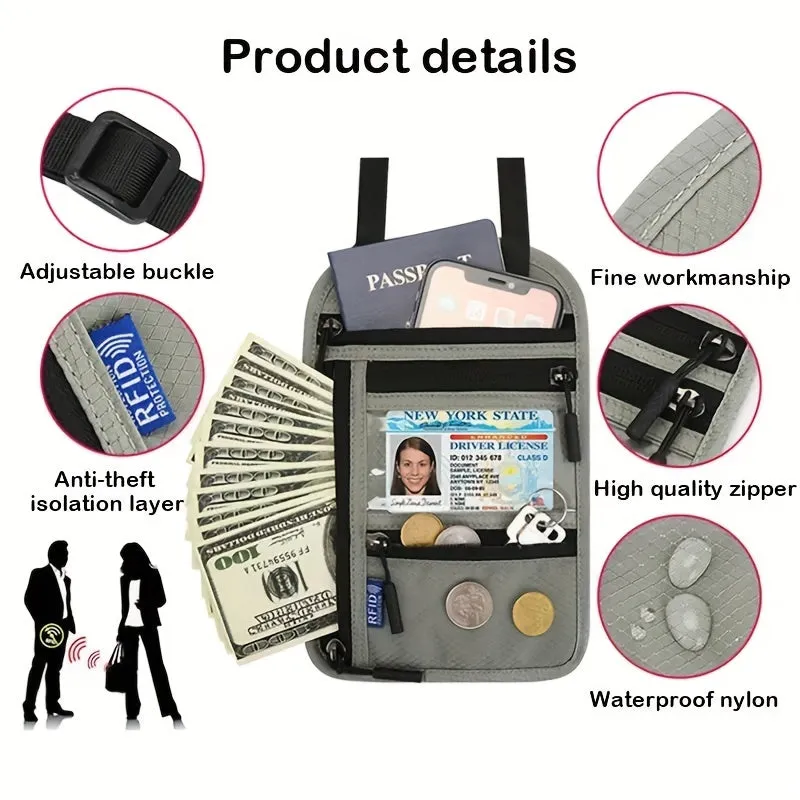 Travel-Ready RFID Blocking Neck Wallet - Ultra-Secure Passport Holder & Cash Pouch for Safe, Hands-Free Adventure