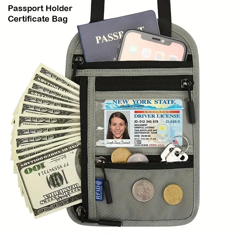 Travel-Ready RFID Blocking Neck Wallet - Ultra-Secure Passport Holder & Cash Pouch for Safe, Hands-Free Adventure