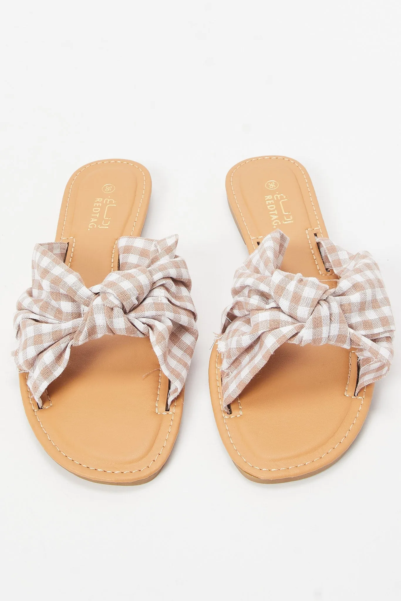 Women Pink Checks Knot Mule