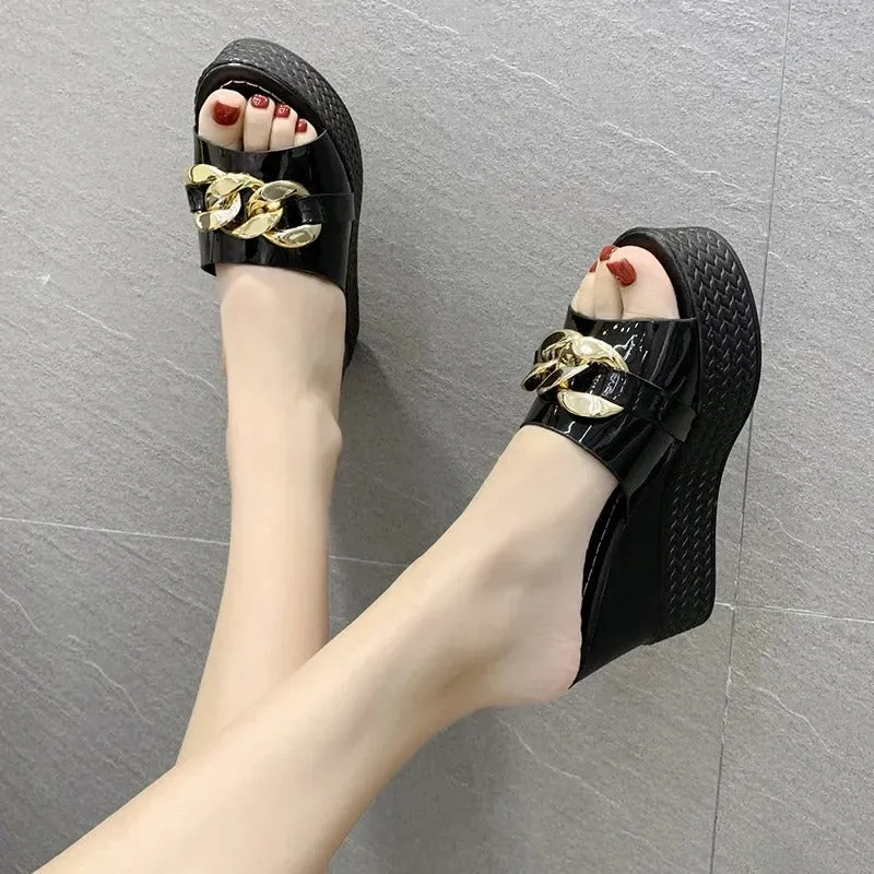 Women's Thick Platform Wedge Heel Chain Decor Sandals